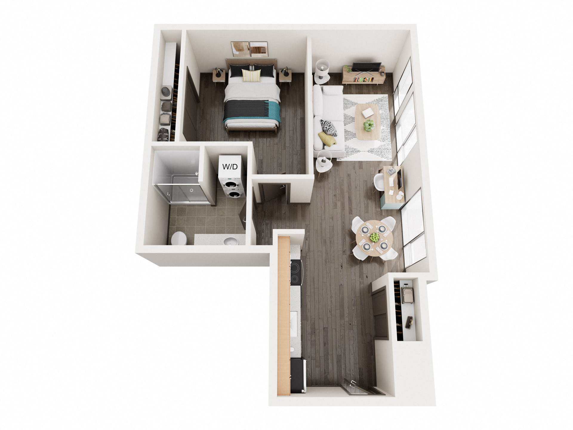Floor plan for 1 bed, 1 bath, 612 sqft
